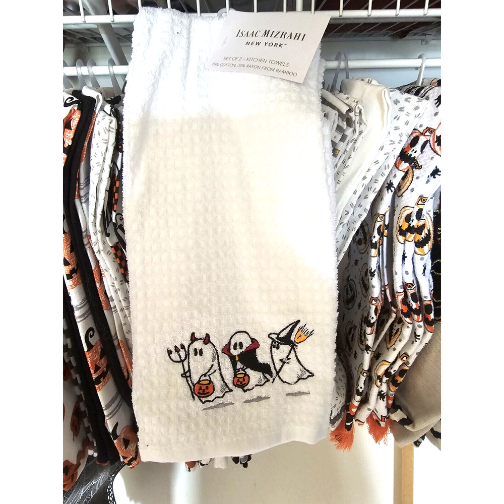 Isaac Mizrahi Halloween Kitchen Towels 2 Pk Ghosts in Costumes LAST ONE